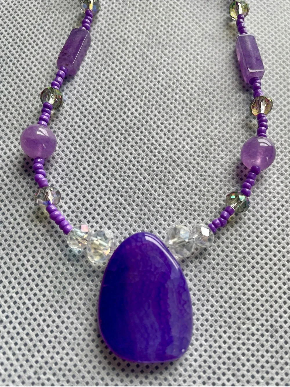 Handmade Purple Beaded Pendant Necklace - Elegant Women Jewelry